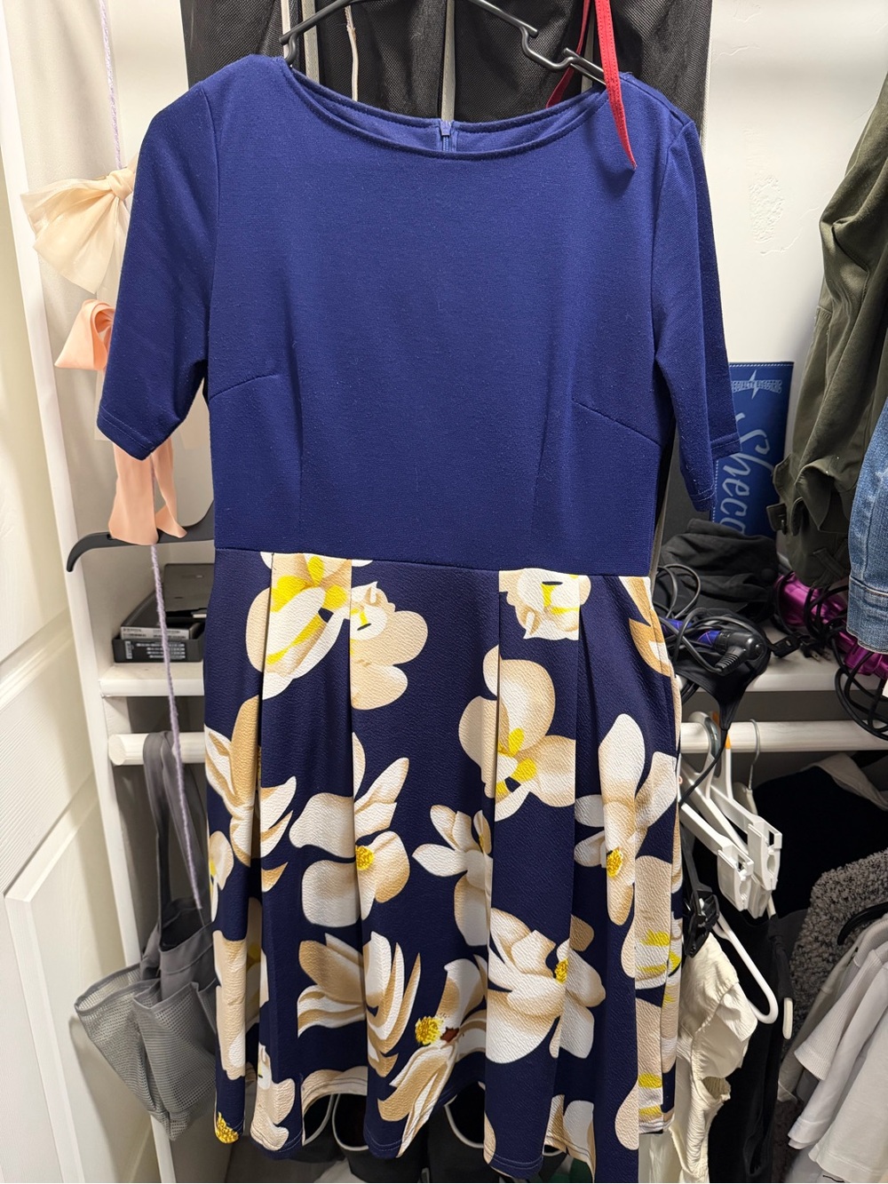 Women’s Navy Blue Floral Fit-and-Flare Dress